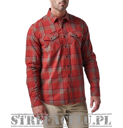 Men's Shirt, Manufacturer : 5.11, Model : Gunner Plaid Long Sleeve Shirt, Color : Red Brbn Plaid