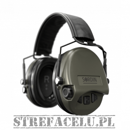 Headphones With Active Noise Canceling, Manufacturer : Sordin (Sweden), Model : Supreme Mil Aux SFA SNR - 32 DB, Color : Green
