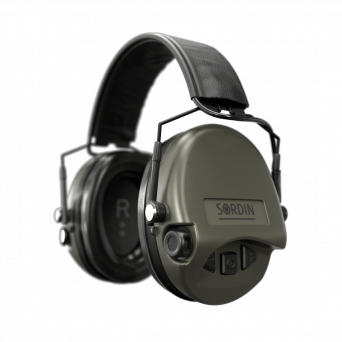 Headphones With Active Noise Canceling, Manufacturer : Sordin (Sweden), Model : Supreme Mil Aux SFA SNR - 32 DB, Color : Green