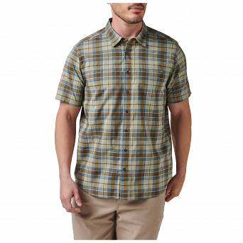 Men's Shirt, Manufacturer : 5.11, Model : Wyatt Short Sleeve Plaid, Color : Field Green Plaid