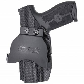 OWB Holster, Compatibility : IWI Masada Optic Cut, Manufacturer : Concealment Express, Material : Kydex, For Persons : Right Handed, Finish : Carbon