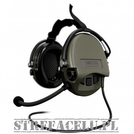 Headphones With Active Noise Canceling + Microphone, Manufacturer : Sordin (Sweden), Model : Supreme Mil CC Neckband, Color : Green