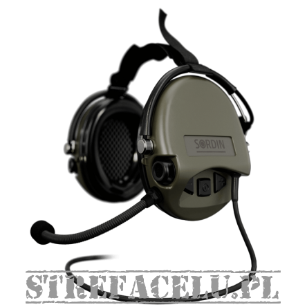 Headphones With Active Noise Canceling + Microphone, Manufacturer : Sordin (Sweden), Model : Supreme Mil CC Neckband, Color : Green