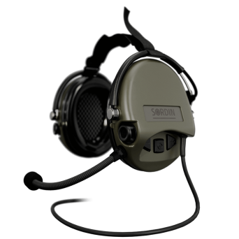 Headphones With Active Noise Canceling + Microphone, Manufacturer : Sordin (Sweden), Model : Supreme Mil CC Neckband, Color : Green