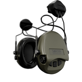 Headphones With Active Noise Canceling, Manufacturer : Sordin (Sweden), Model : Supreme MIL AUX & Helmet Mount ARC Rail, Color : Green - 72308-06-S