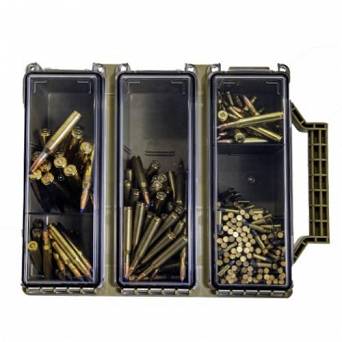 Three Compartment Ammunition Box, Manufacturer : Berrys Mfg, Color : Tan + Clear, Compatibility : Multicaliber