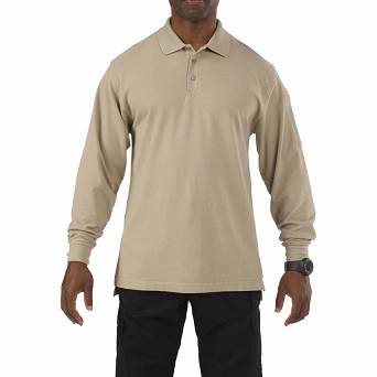 Men's Polo, Manufacturer : 5.11, Model : Professional Long Sleeve Polo, Color : Silver Tan