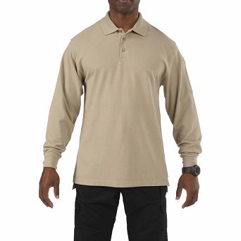 Men's Polo, Manufacturer : 5.11, Model : Professional Long Sleeve Polo, Color : Silver Tan