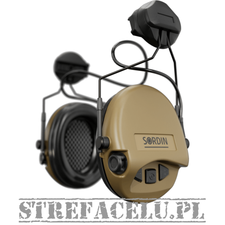 Headphones With Active Noise Canceling, Manufacturer : Sordin (Sweden), Model : Supreme MIL AUX & Helmet Mount ARC Rail, Color : Sand - 72308-05-S