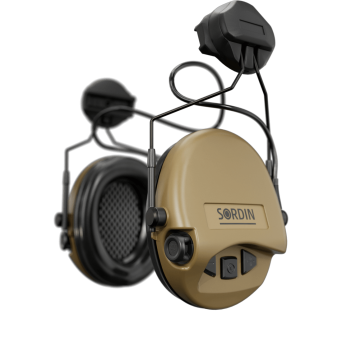 Headphones With Active Noise Canceling, Manufacturer : Sordin (Sweden), Model : Supreme MIL AUX & Helmet Mount ARC Rail, Color : Sand - 72308-05-S