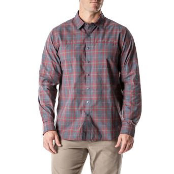 Men's Shirt, Manufacturer : 5.11, Model : Igor Plaid Long Sleeve Shirt, Color : Red Brbn Plaid