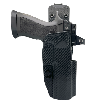 OWB Competition Holster With Belt Mount, Compatibility : P320 XFive Legion, Manufacturer : Concealment Express, Material : Kydex, For Persons : Right Handed, Finish : Carbon