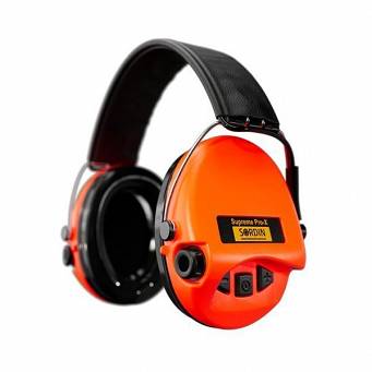 Sordin Supreme PRO X - High Visibility Active Electronic Hearing Protection - Leather Band and Orange Cups