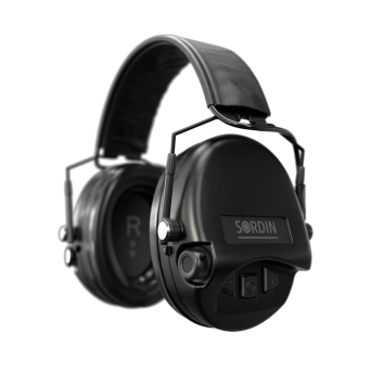 Headphones With Active Noise Canceling, Manufacturer : Sordin (Sweden), Model : Supreme Mil Aux SFA SNR - 32 DB, Color : Black