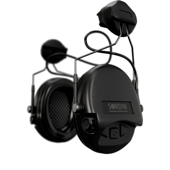 Headphones With Active Noise Canceling, Manufacturer : Sordin (Sweden), Model : Supreme MIL AUX & Helmet Mount ARC Rail, Color : Black - 72308-04-S