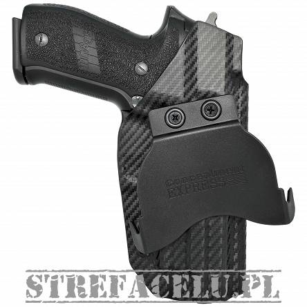 OWB Holster, Compatibility : Sig P226 with rail, Manufacturer : Concealment Express, Material : Kydex, For Persons : Left Handed, Finish : Carbon