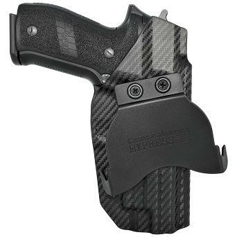 OWB Holster, Compatibility : Sig P226 with rail, Manufacturer : Concealment Express, Material : Kydex, For Persons : Left Handed, Finish : Carbon