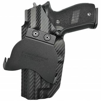 OWB Holster, Compatibility : Sig P226 with rail, Manufacturer : Concealment Express, Material : Kydex, For Persons : Right Handed, Finish : Carbon