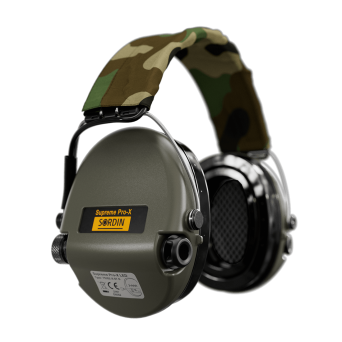 Headphones With Active Noise Canceling, Manufacturer : Sordin (Sweden), Model : Supreme Pro-X LED, Color : Green / Multicam