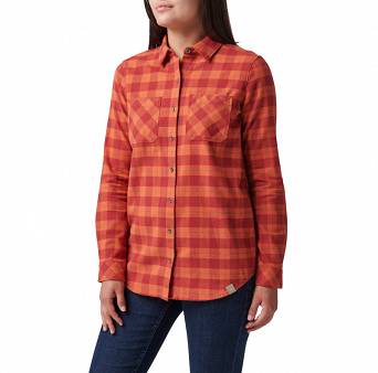 Women's Shirt, Manufacturer : 5.11, Model : Ruth Flannel Long Sleeve Shirt, Color : Red Brbn Pld