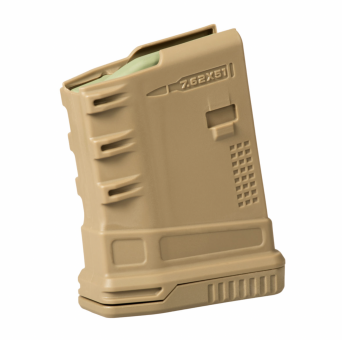 Polymer 2nd Generation Magazine, Manufacturer : IMI Defense (Israel), Compatibility : AR15/M16, Capacity : 10 rounds Limited To 5 rounds, Caliber : 7,62x51, Color : Desert Tan